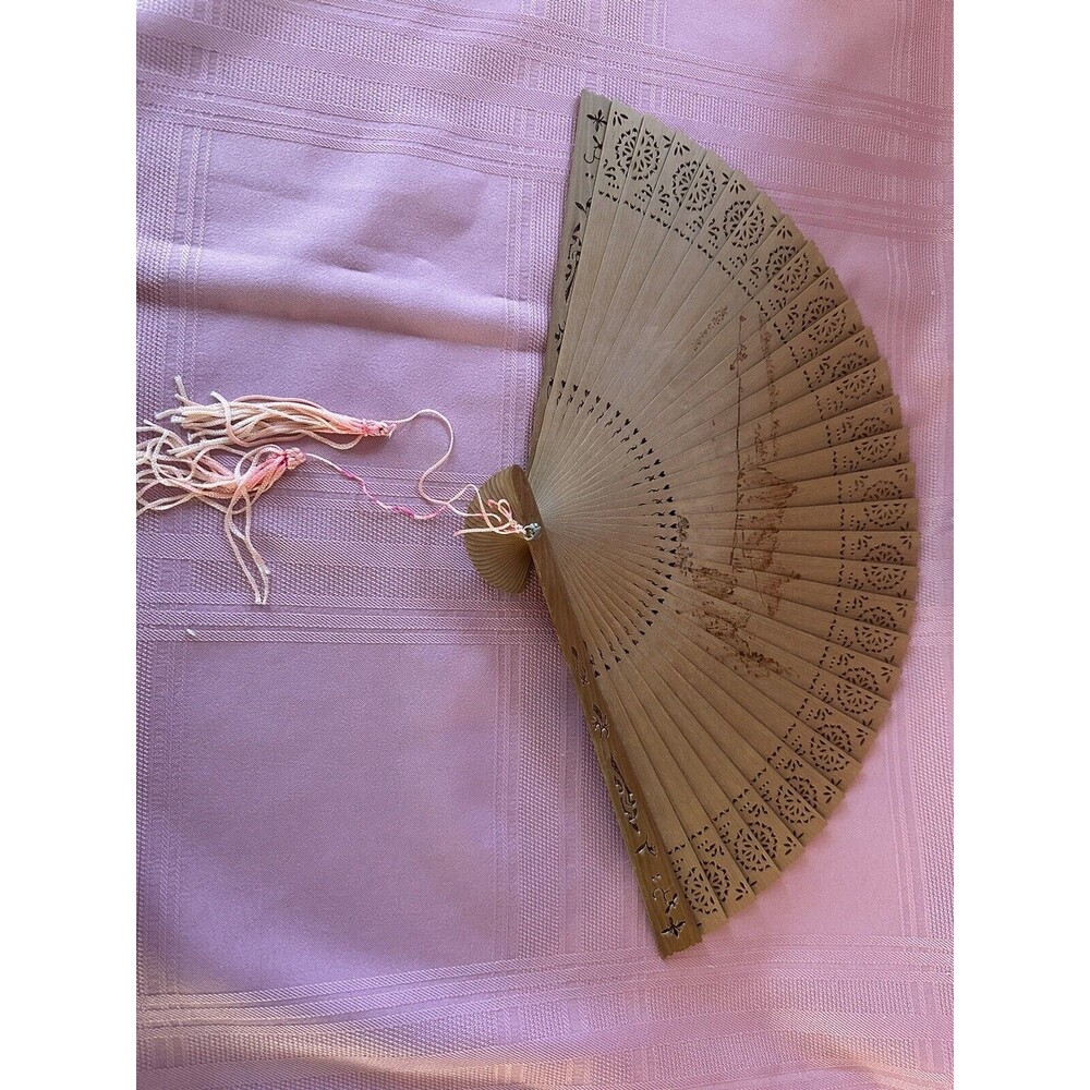 Vintage Dollhouse Oriental Japanese Wall/Hand Fan w/ Artwork Wooden Rare